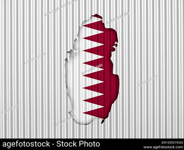 Karte und Fahne von Katar auf Wellblech - Map and flag of Qatar on corrugated iron