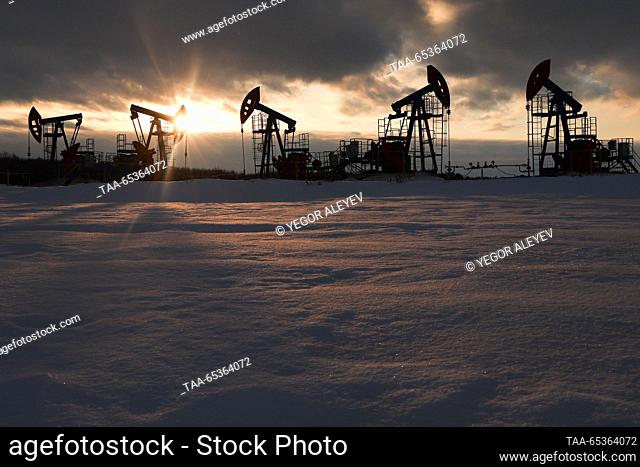 RUSSIA, REPUBLIC OF TATARSTAN - NOVEMBER 29, 2023: Oil production at the Novo-Yelkhovskoye oil field of Yelkhovneft, part of the Tatneft oil and gas company
