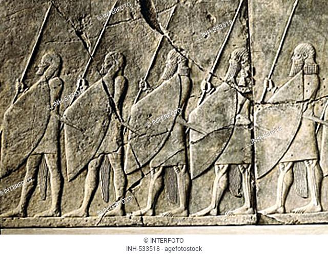 fine arts, ancient world, Persia, Achaemenid dynasty, relief, spear carriers royal guard, 6th / 5th century BC, Persepolis, Louvre, Paris, Asia, Persians