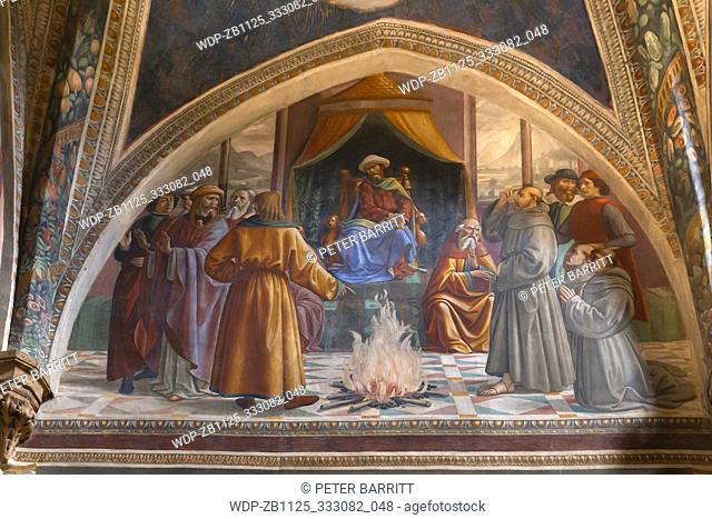 Trial by Fire before the Sultan, St Francis asked to walk over fire by Ottoman sultan Al-Kamil, Frescoes on the Life of St Francis, by Domenico Ghirlandaio