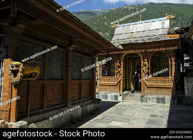 Views of the Hindu temple of Narayan Nagini in the village of Kalpa in Himachal Pradesh, India