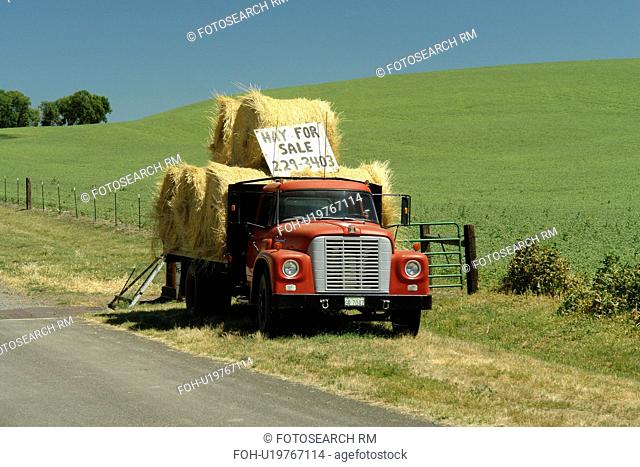 Uniontown, The Palouse Country, WA, Washington, Whitman County, red truck, hay for sale