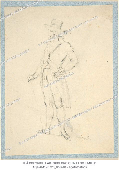 Man in broad brimmed hat (sketchbook page), 1775â€“1815, Graphite, sheet: 4 1/2 x 3 1/4 in. (11.4 x 8.3 cm), Drawings, Attributed to Thomas Stothard (British