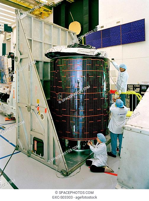 ASTRA 2D, a Boeing 376 HP satellite built for Société Européenne des Satellites SES of Luxembourg, undergoes final preparations for shipment to French Guiana...