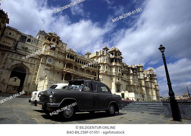 The Palace and the Palace hotels of Fateh Prakash of Udaipur in the province of Rajasthan in west India in India