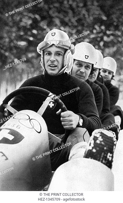 Swiss four man bobsleigh team, Winter Olympic Games, Garmisch-Partenkirchen, Germany, 1936. The team, led by the driver Pierre Musy, won the gold medal