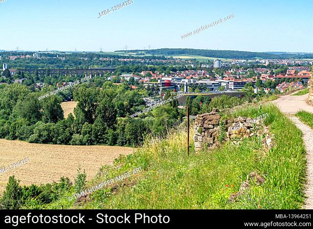 Europe, Germany, Baden-Wuerttemberg, Ludwigsburg district, Bietigheim-Bissingen, view from the vineyard to Bietigheim