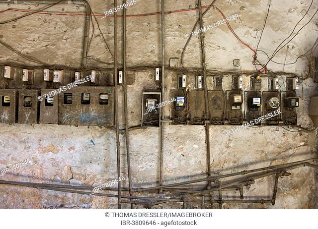 Antiquated electric meters, Havana, Cuba