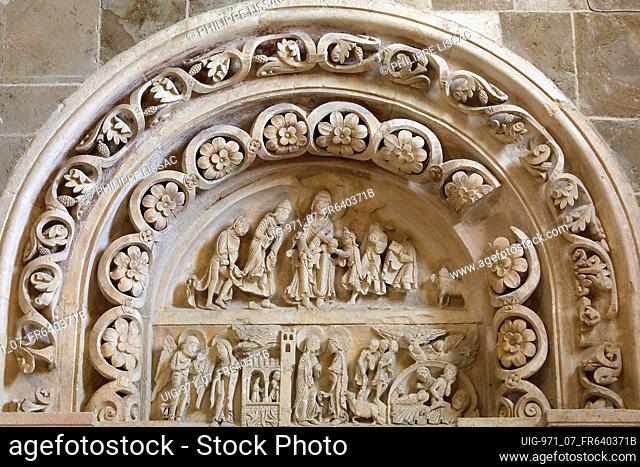 Saint Mary Magdalene basilica, Vezelay, France. Tympanum of the southern portal of the narthex