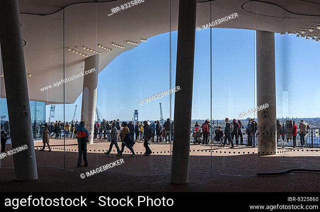 Interior design, public viewing platform, plaza with wind deflectors, Elbe Philharmonic Hall, Hafencity, Hamburg, Germany, Europe