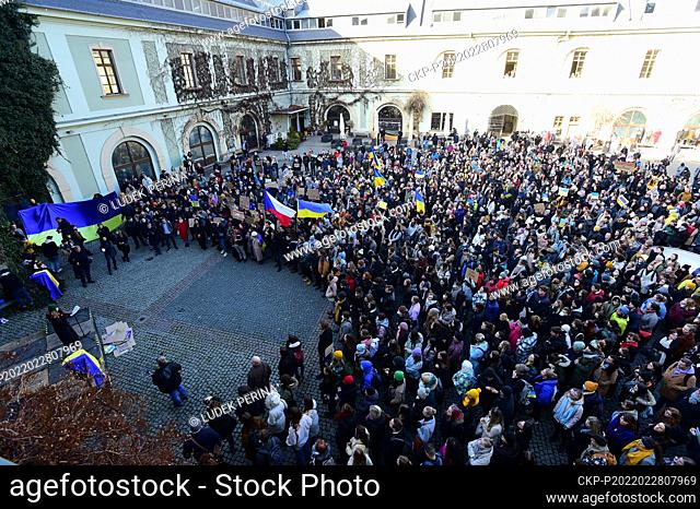 Student protest rally to show support for Ukraine and disagreement with policy of Russian President Vladimir Putin took place in Olomouc, Czech Republic