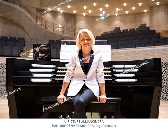04.09.2018, Hamburg: Iveta Apkalna, titular organist, plays the organ in the Elbphilharmonie in the large hall. On 07.09
