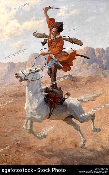 Ottenfeld Rudolf Otto Von - Cossack Riding in the High Mountains - Austrian School - 19th Century