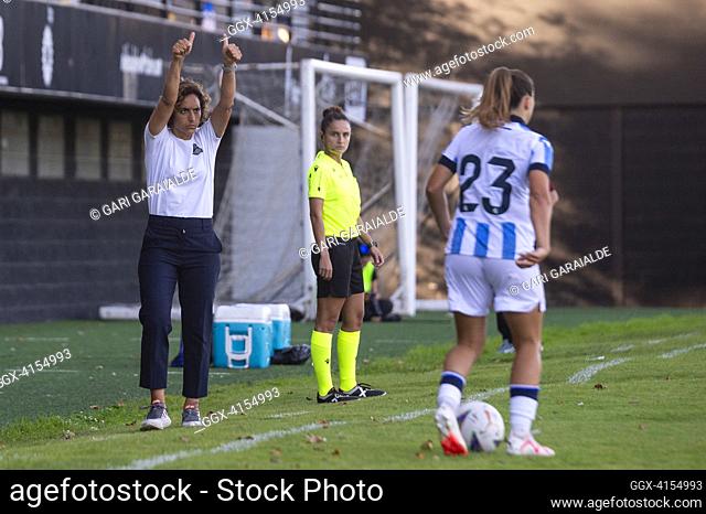 Real Sociedad’s head coach Natalia Arroyo gestures during the Real Sociedad Vs. CR Falmengo pre-season friendly match at Gal Stadium. Irun (Spain)