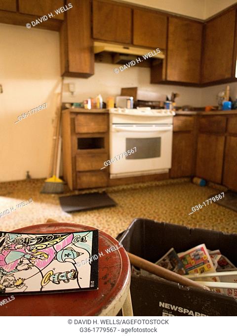 Coloring book left in kitchen of a foreclosed home in Fresno, California, United States