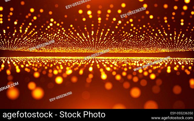 Abstract background with animation of flying flicker particles. Magic backdrop. 3d rendering