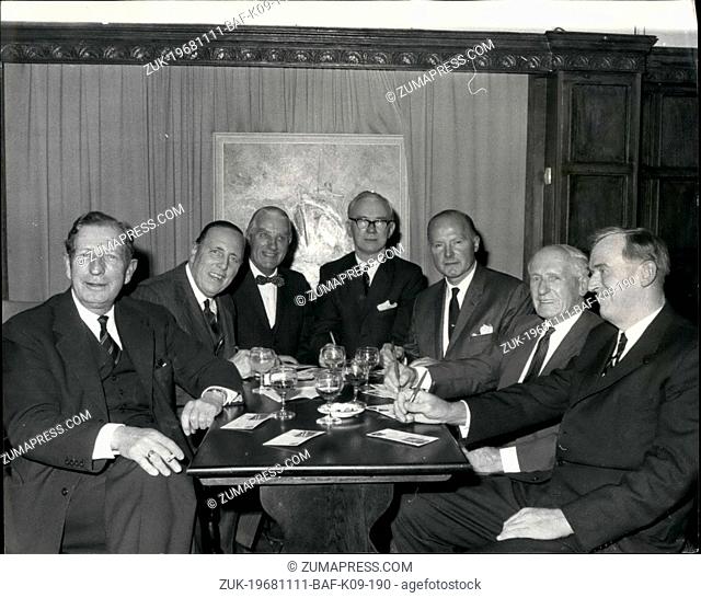 Nov. 11, 1968 - Former Captains of the 'Queen Elizabeth' Give the Liner a Farewell Toast.: Seven former captains of the famous cunard liner 'Queen Elizabeth'...