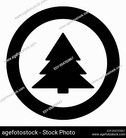 Christmas tree icon black color in circle or round vector illustration