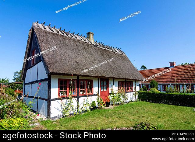 Vordingborg, thatched roof half-timbered house in Moen, Denmark