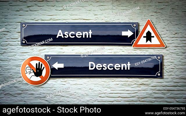Street Sign the Direction Way to Ascent versus Descent