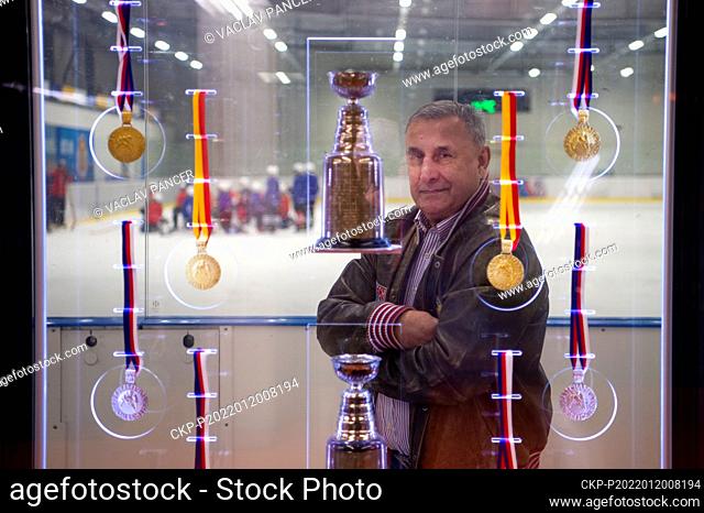 Former Czech hockey player Jaroslav Pouzar poses to photographer in the Hockey Center Pouzar in Ceske Budejovice, Czerch Republic, January 18, 2022