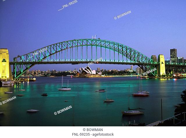Sydney Harbor bridge at dusk, New South Wales, Sydney, Australia, Europe