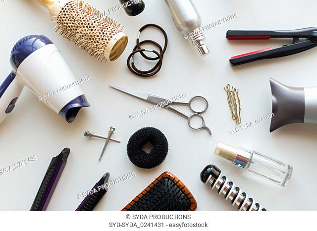 scissors, hairdryers, irons and brushes
