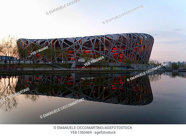 Bird's Nest National Stadium by architects Herzog and De Meuron, 2008, Olympic Green, Beijing, China, Asia
