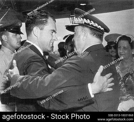 Nicaragua's President Greets Nixon -- Vice President Richard Nixon is shown being greeted by Nicaragua's strong man, President Anastasio Somoza
