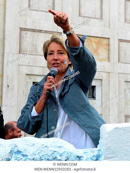 Emma Thompson joins Greenpeace celebration as Shell announce end of Arctic oil drilling, outside Shell’s South Bank offices