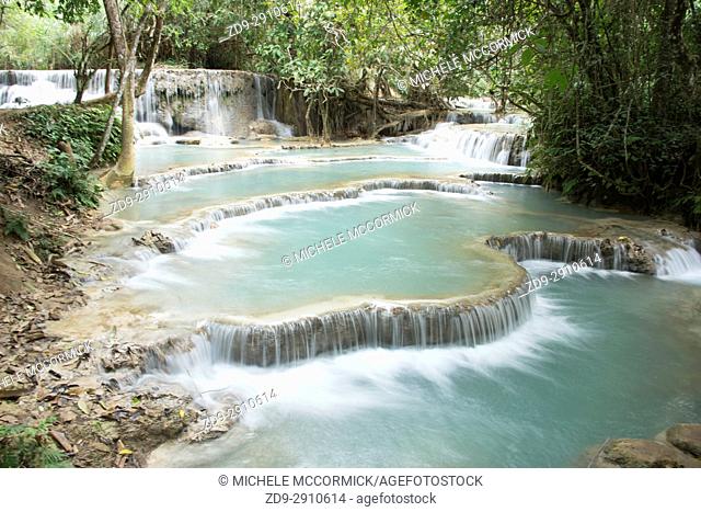 Beautiful streams and waterfalls at the lovely Kuang Si park in Laos