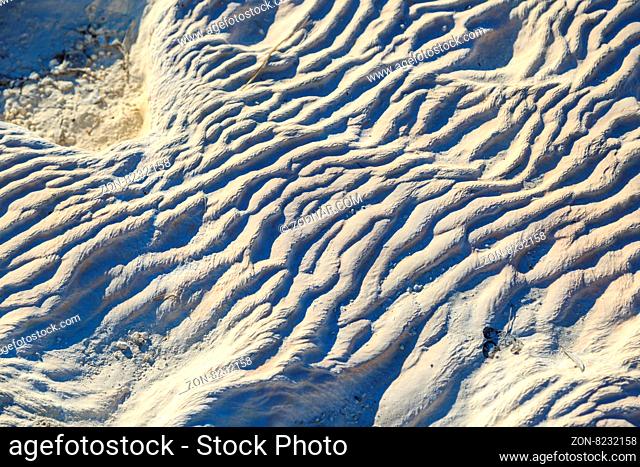 Close up view of surface of Pamukkale travertine terraces