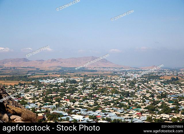 Skyline of the Kyrgyz city Osh as seen from the Sulaiman Mountain