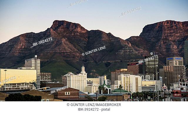 Business District, Devil's Peak and Table Mountain at the back, Cape Town, Western Cape, South Africa