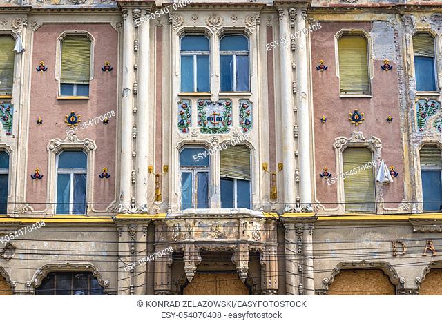 Hungarian Secession style historical building of Dacia Hotel, originally Pannonia Hotel in Satu Mare, the capital of Satu Mare County, Romania