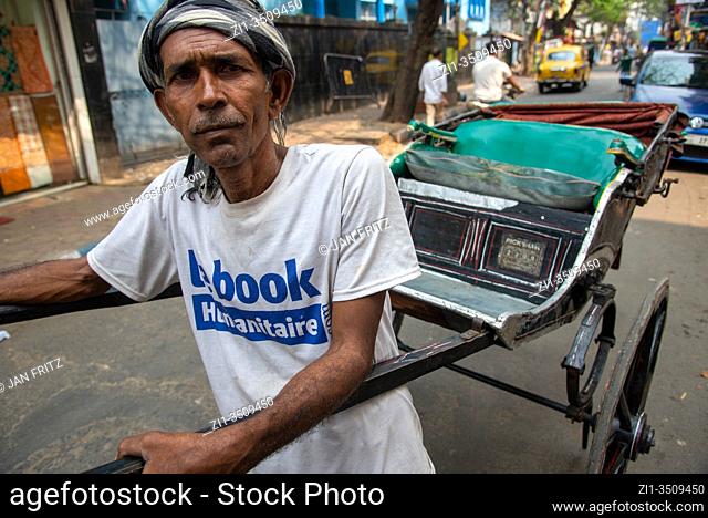 hand pulled rickshaw at Calcutta, India