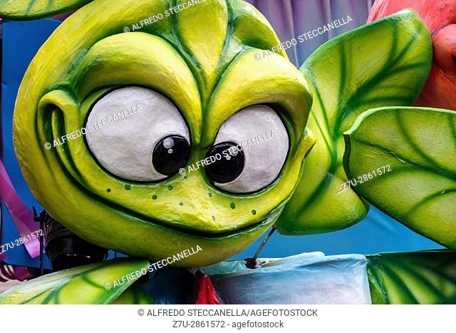 ACIREALE ITALY - FEBRUARY 26 2017: Detail of Parade float During The Carnival of Acireale on the Sicily Italy