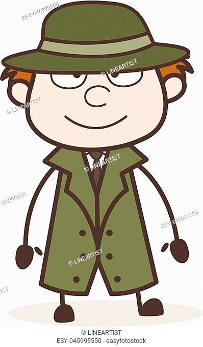 Cartoon Detective with Smily Face Vector Illustration