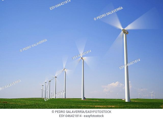 Windmills for electric power production, Pozuelo de Aragon, Zaragoza, Aragon, Spain