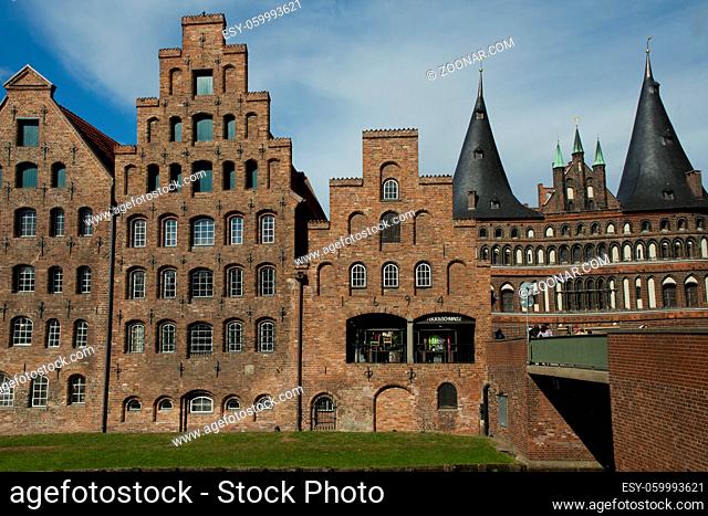 The ancient buildings of the salt warehouse in the center of the hanseatic city of Lubeck, in Germany, Unesco world heritage