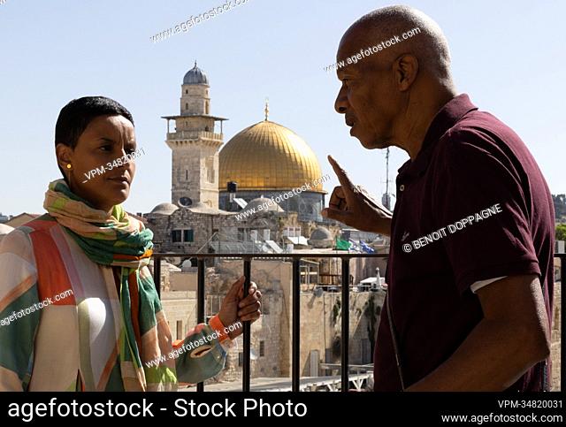 Minister for Development Cooperation Meryame Kitir pictured in front of the Dome of the Rock mosque at the al-Aqsa mosque compound in the Old City of Jerusalem...