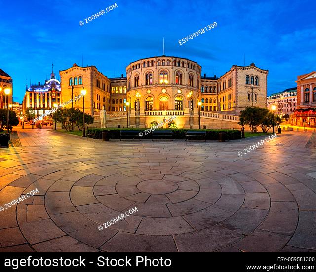 OSLO, NORWAY - JUNE 12, 2014: Parliament of Norway in Oslo. Located at 22 Karl Johans gate, it was taken into use on 5 March 1866 and was designed by the...