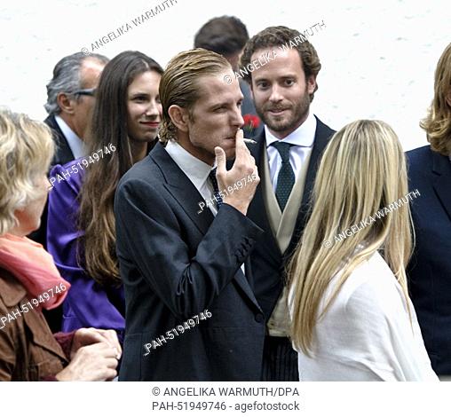 Andrea Casiraghi (C) and his wife Tatiana Santo Domingo (2nd L, back)attend the wedding of Maria Theresia von Thurn and Taxis and Hugo Wilson at the church of...