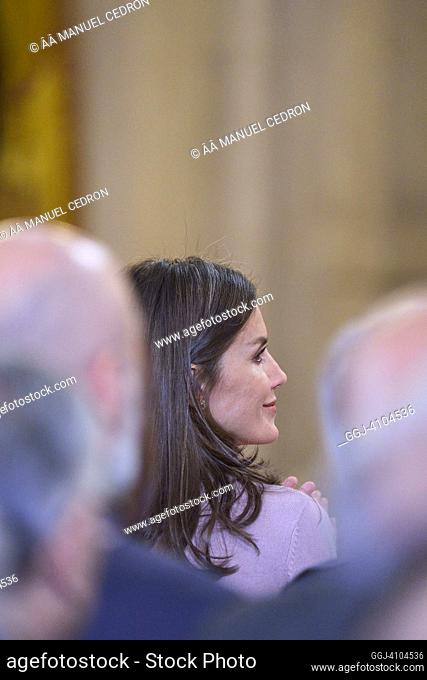 Queen Letizia of Spain attends the presentation of the 'Digital Portal of Hispanic History' at Royal Palace on February 28, 2023 in Madrid, Spain
