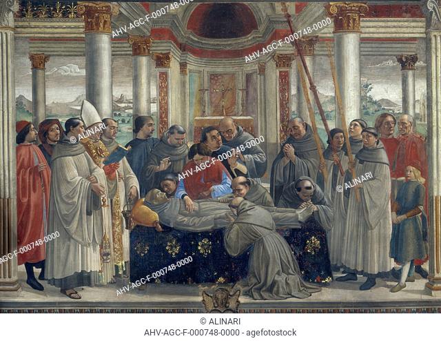 Wall painting by Domenico Ghirlandaio of the funeral of Saint Francis, in the Sassetti Chapel in Santa Trinita in Florence (1483 - 1486), shot 1992 by Domingie