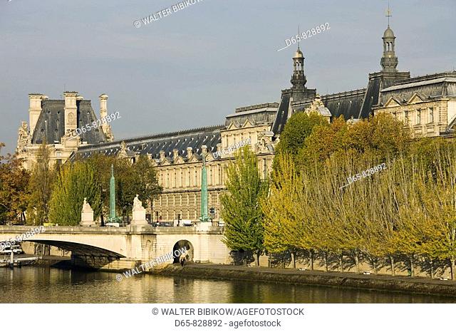 Louvre Museum and Pont du Carrousel bridge, Paris, France