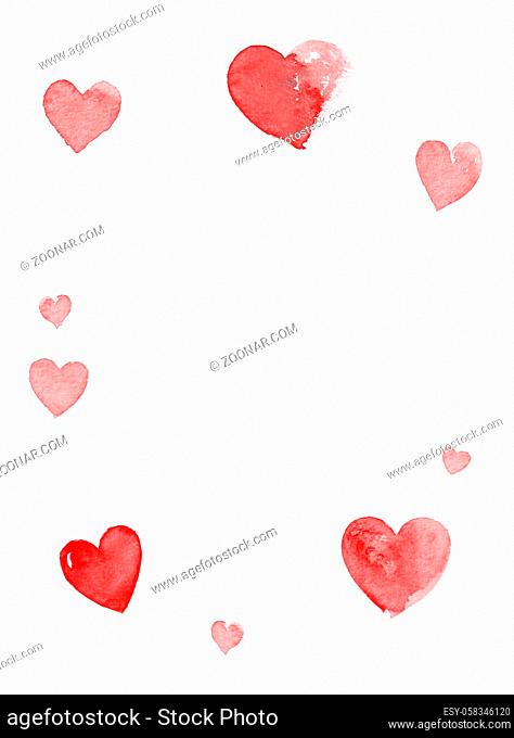 A watercolor illustration of a red hearts background for valentines day