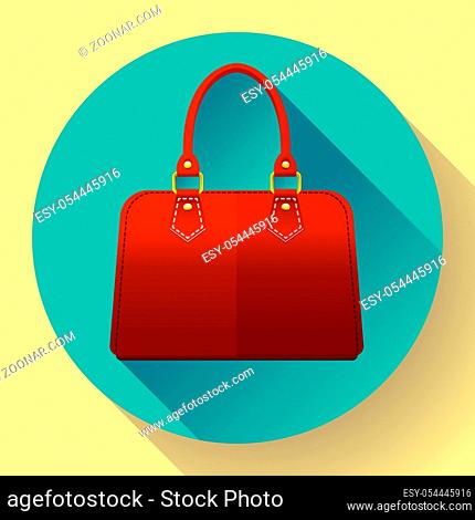 Red fashion women hand bag icon. Flat design style