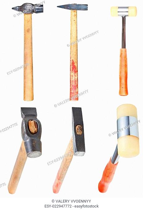 set of hard-faced and soft-faced hammers isolated