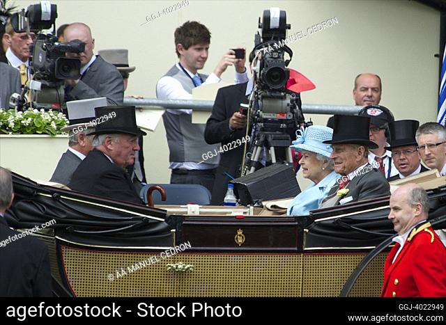 Queen Elizabeth II and Prince Philip, Duke of Edinburgh arrive at Royal Ascot on June 19, 2012 in Ascot, England. The five-day meeting is one of the highlights...